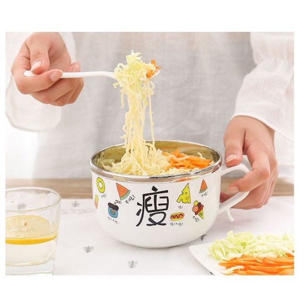 創意不鏽鋼湯麵碗可愛家用卡通瘦字帶蓋便當盒營養午餐