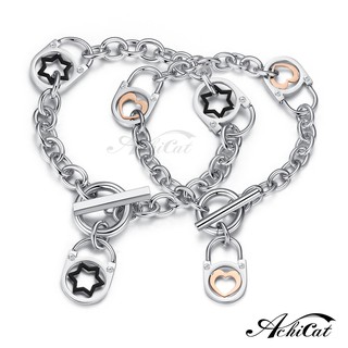 AchiCat．情侶手鍊．白鋼．浪漫相隨．愛心．星星．情人節禮物．H5001