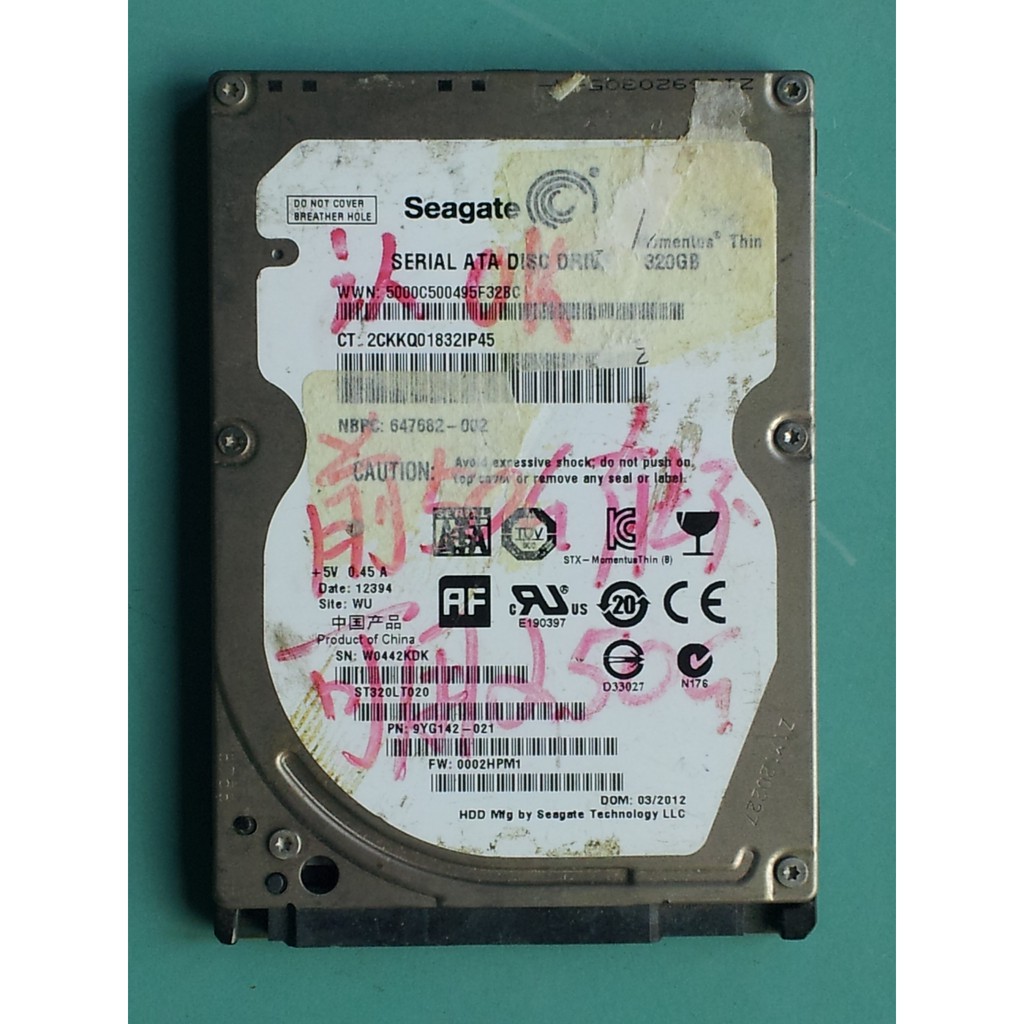 Seagate 2.5吋薄型7mm筆電SATA硬碟 320GB(320G) ST320LT020-9YG142 故障