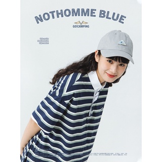 【NOTHOMMEBLUE女款短袖polo領 長裙領藍綠條紋連衣裙】