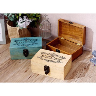 zakka 木盒 收納木盒 收納盒 收納箱 鎖盒 原木 附鎖頭 生活雜貨 小款 中款 A4款 藍色 OBO02D3