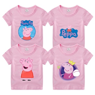 佩佩豬T卹粉色 夏季女孩短袖 粉紅豬小妹上衣 可愛佩奇童裝 兒童時尚衣服 生日禮物