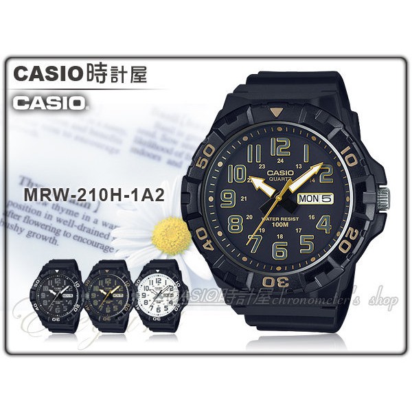 CASIO 時計屋 卡西歐手錶 MRW-210H-1A2 男錶 樹脂錶帶 100米防水 日和日期顯示 MRW-210H