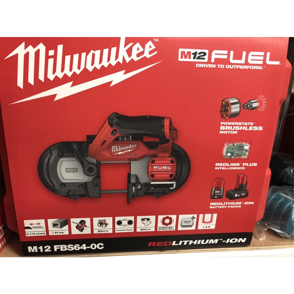 現在買送專用原廠外箱 花電 公司貨  米沃奇 M12 12V  無碳刷 小型 帶鋸機 M12 FBS64  單主機