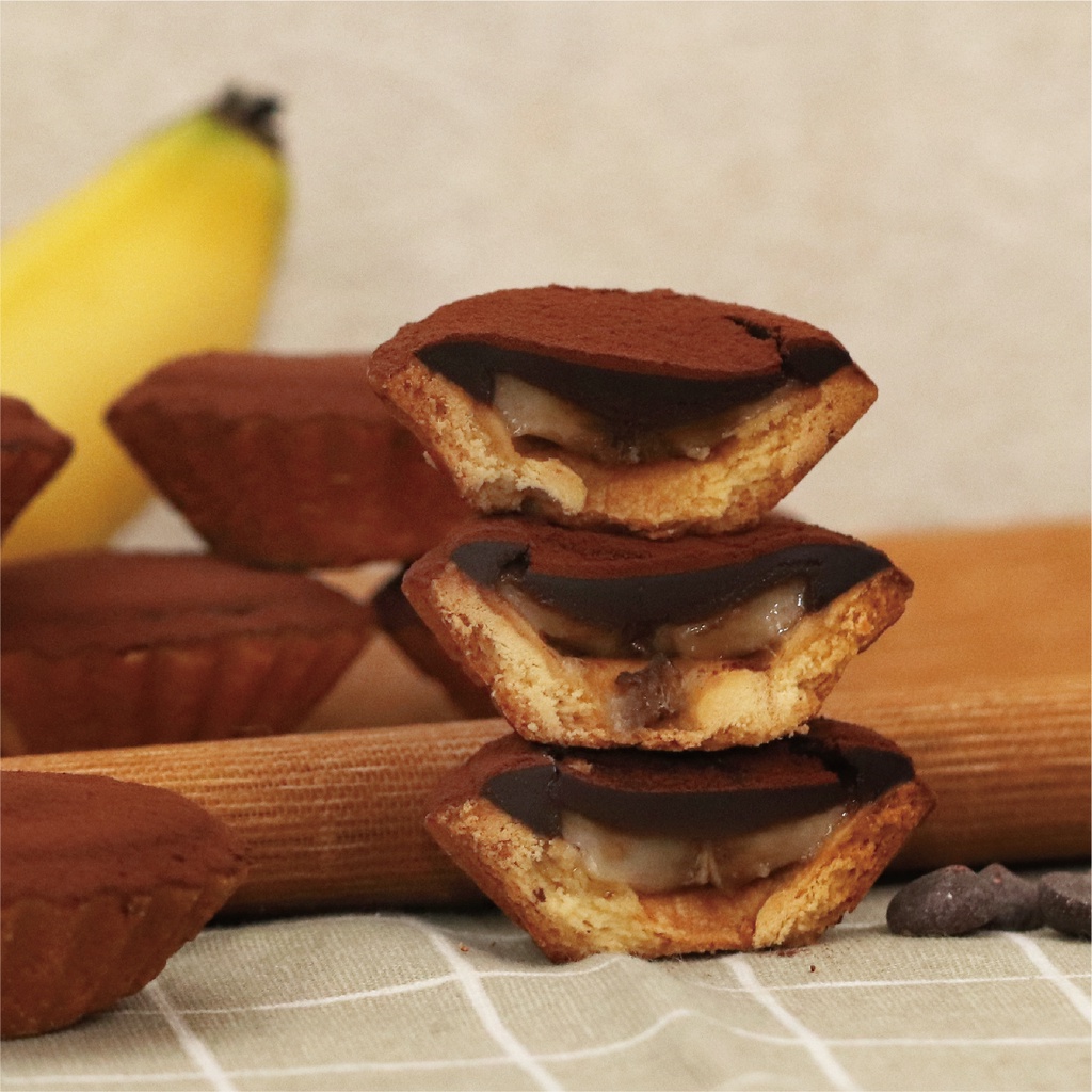 【阿嬤的珍藏】72%比利時巧克力+台灣新鮮香蕉–香蕉生巧克力塔8顆/盒(完美口感，值得品嚐)