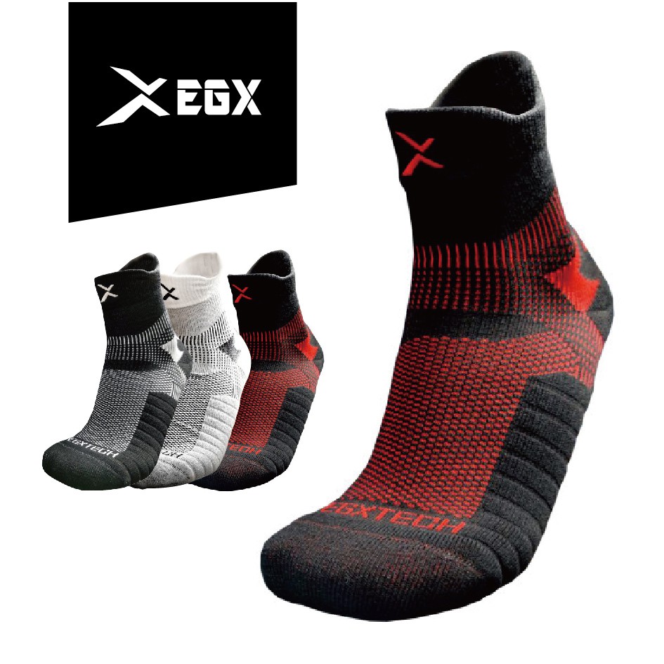 EGXtech衣格 中筒籃球繃帶襪 襪子 除臭 透氣 防護 保護 吸震 耐磨 P82I 黑紅