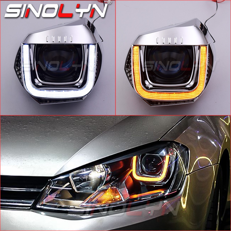 3寸魚眼透鏡 VW Golf 7 2017 大燈升級改裝套組 日行燈 LED天使眼光圈 方向燈 飾蓋 海拉易改件