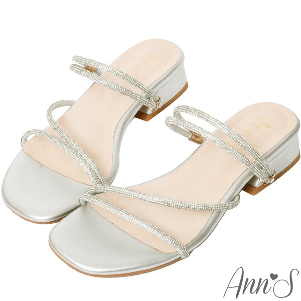 Ann’S閃耀最佳-細膩碎鑽可兩穿方頭粗跟涼鞋3cm-銀(版型偏小)