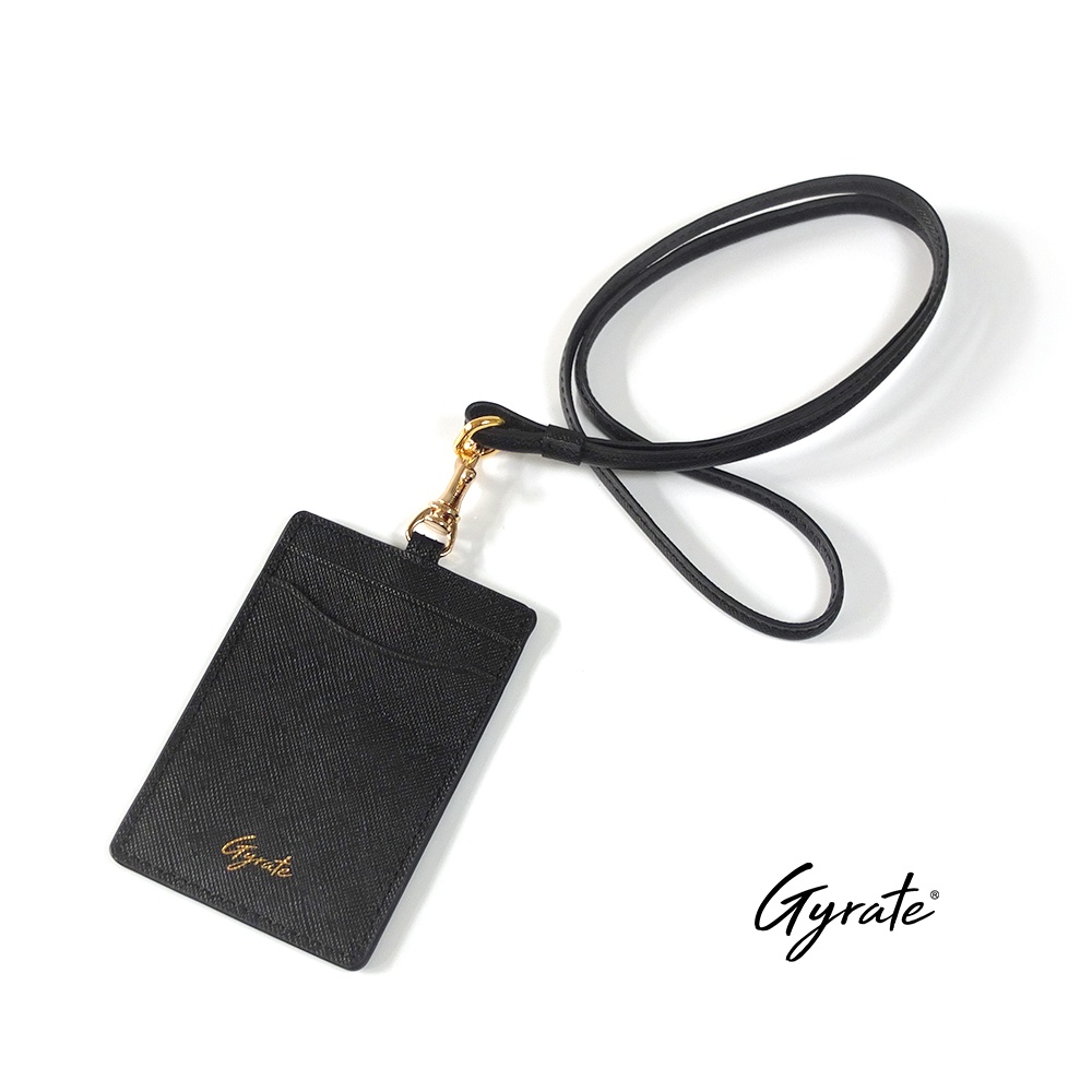 【Gyrate】皮革證件套 經典系列 牛皮 黑色 名片夾 證件夾 吊牌 公車卡夾 真皮