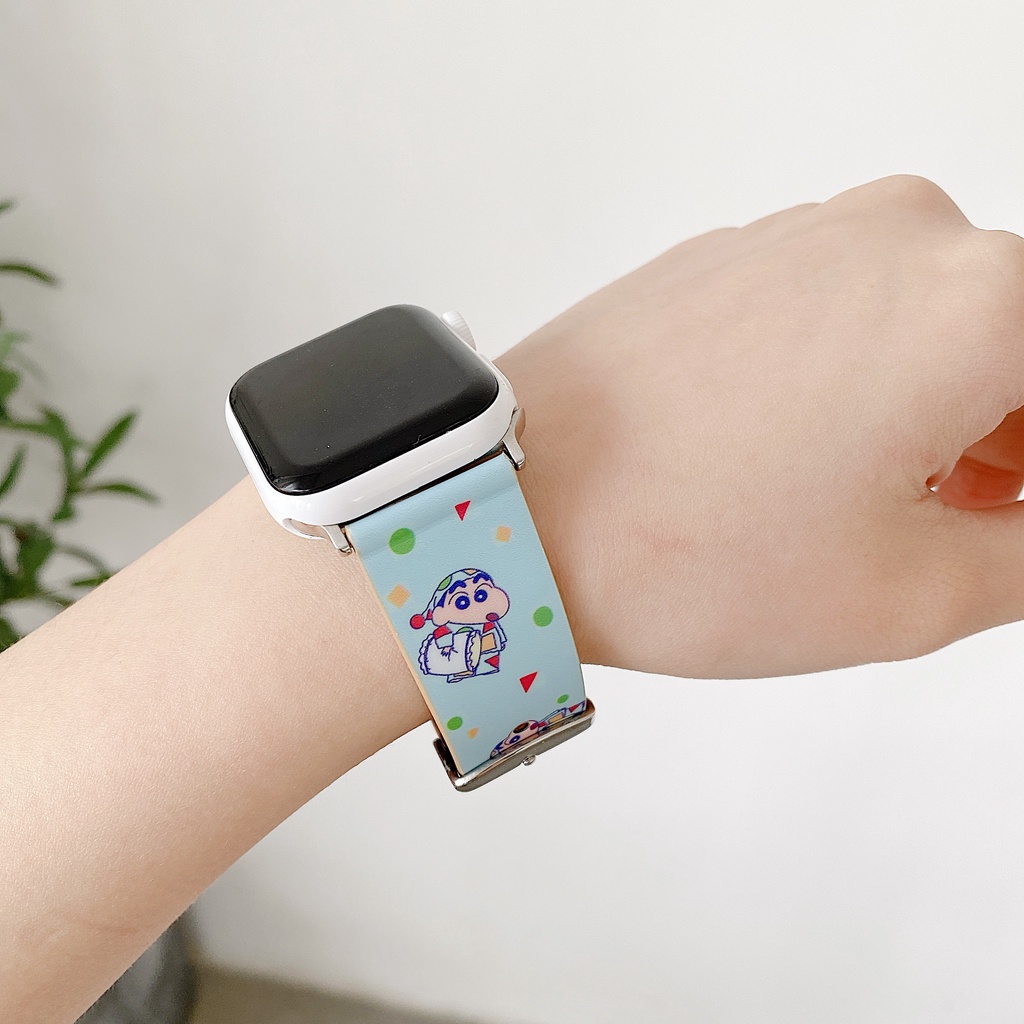 新款 蠟筆小新 卡通錶帶 適用於iwatch6蘋果手錶apple watch12345代運動矽膠錶帶se潮流 可愛錶帶