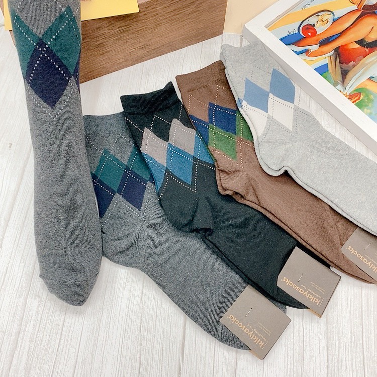 男襪 蘇格蘭 格紋西裝襪 紳士襪 長筒襪 韓國襪子 菱形方塊襪 經典款 花想容