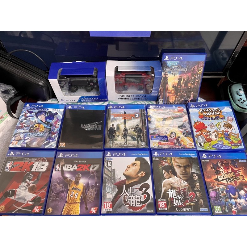 Ps4 太空戰士7重製版 王國之心3日版 人中之龍3 人中之龍極2 原廠ps4黑色搖 副廠透明紅色搖桿無線控制器