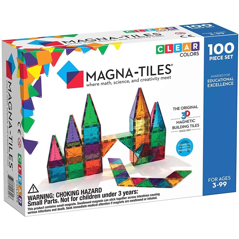 [現貨]美國Magna tiles 透光彩色磁力片 100片/Stem玩具/磁力建構片