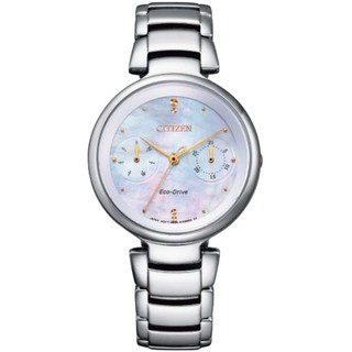CITIZEN星辰 FD1106-81D 時尚優雅光動能日期顯示女腕錶/白蝶貝面 32.5mm