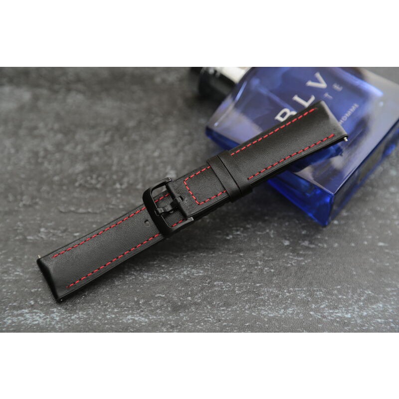 黑色+紅色縫線 22mm or 20mm 薄型複合式智慧錶紳士錶代用錶帶 附快拆彈簧棒 三星 華為 蘋果 小米 防水錶帶