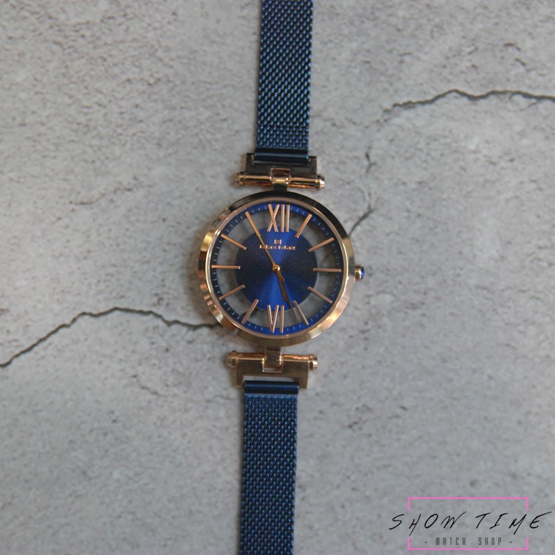 Max Max 輕奢華氣質女孩簍空腕錶-網狀米蘭鋼帶/藍面玫瑰金 MAS7037-8 [ 秀時堂 ]