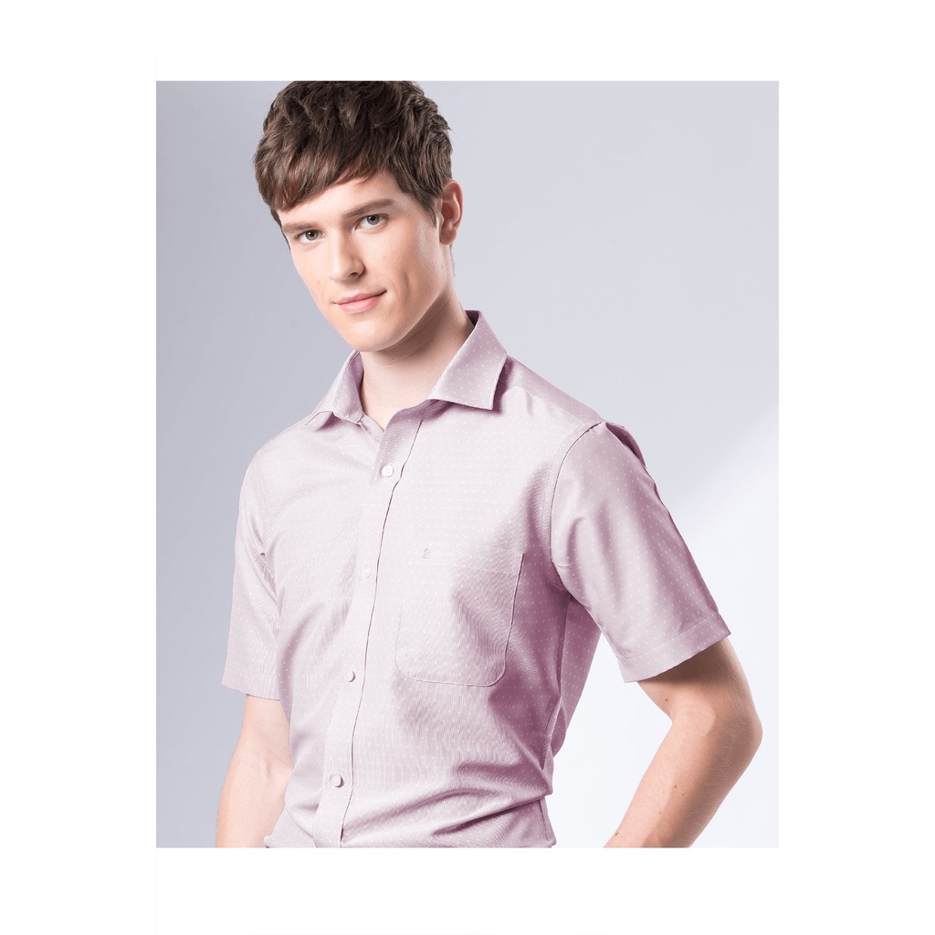【羅德貝爾】紫色細紋短袖修身襯衫/抗皺 吸濕排汗