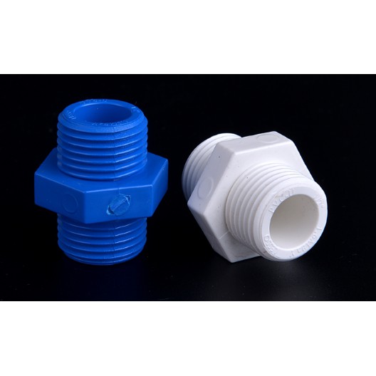 台灣現貨 PVC 藍/白色 雙頭外牙等徑直接 水族 水管接頭 DIY配件