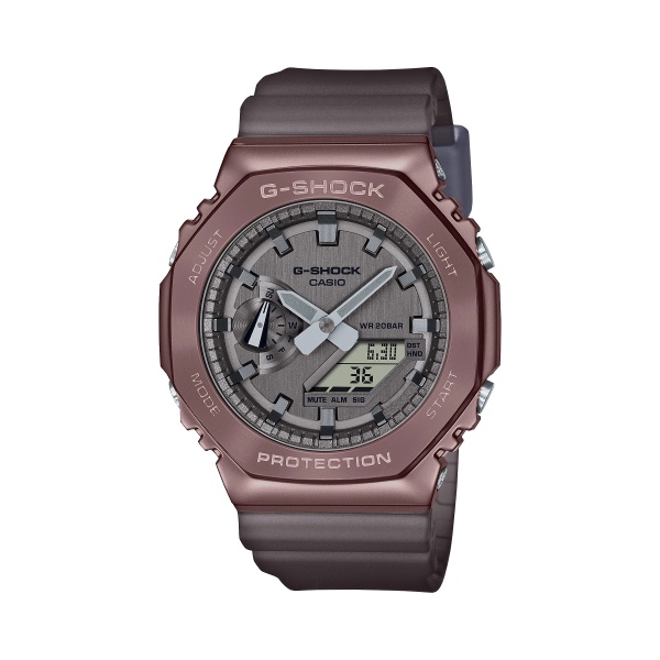 【CASIO G-SHOCK】農家橡樹八角框極致時尚雙顯運動腕錶-迷霧棕 GM-2100MF-5A