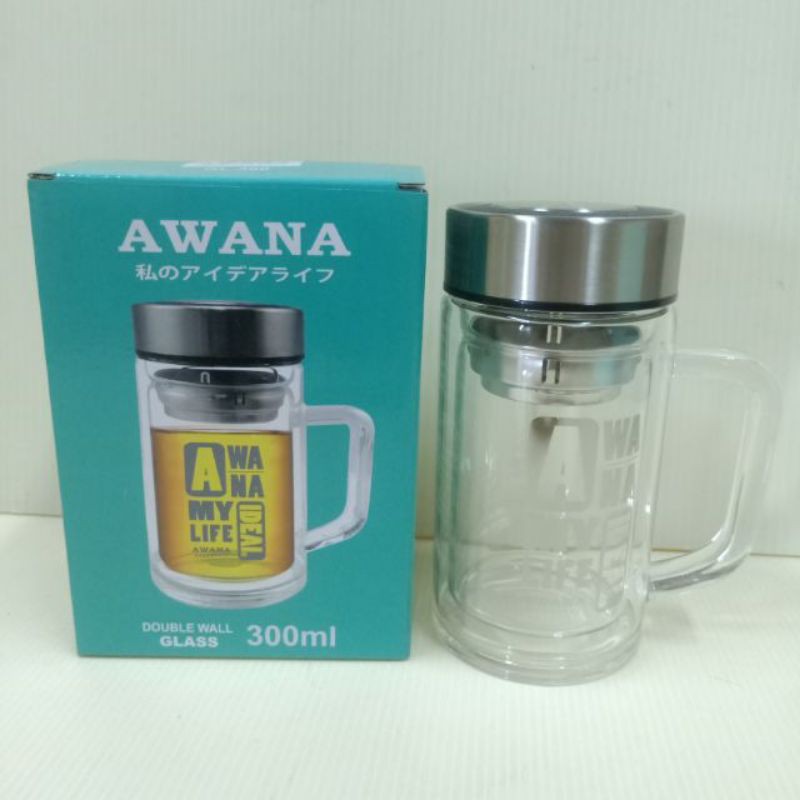 AWANA寬口濾網雙層玻璃杯 300ml 玻璃水杯 玻璃茶杯 泡茶杯 玻璃杯