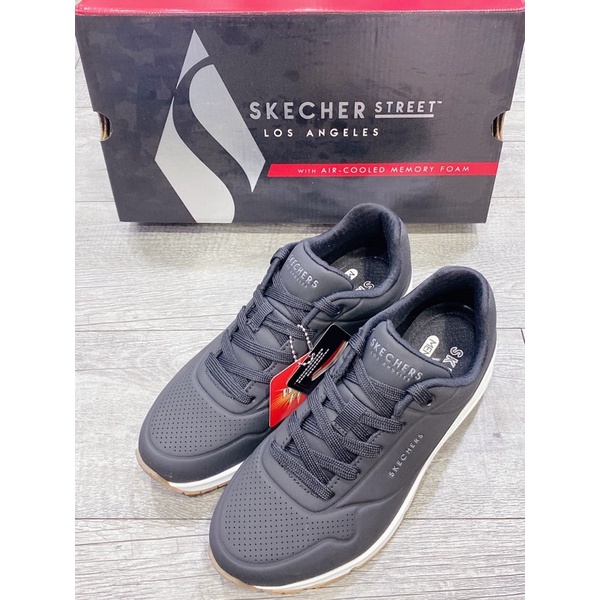 SKECHERS-73690WBLK 現貨 綁帶 氣墊 慢跑鞋 運動鞋 健走鞋 休閒鞋 學生鞋 工作鞋 氣墊鞋 皮革料