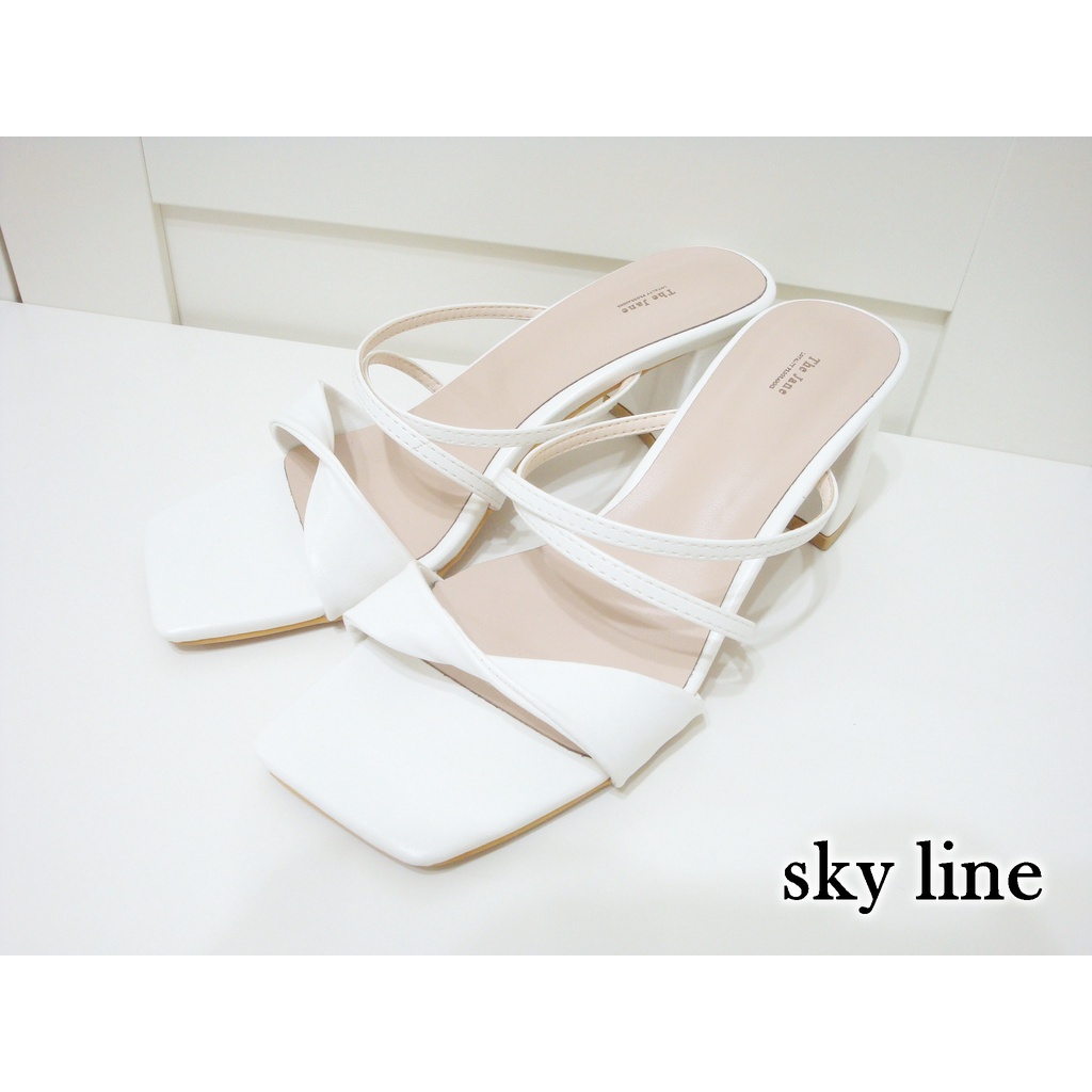 sky line/正韓韓國設計鞋款 thejane 時尚潮流復古Y2K方頭高跟交叉細帶涼鞋拖鞋 白色25號 鞋版偏小