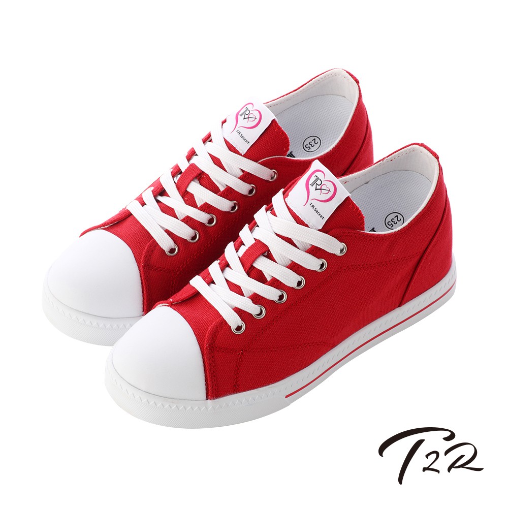 【T2R】增高7cm經典款休閒氣墊帆布鞋(7100-0011紅)