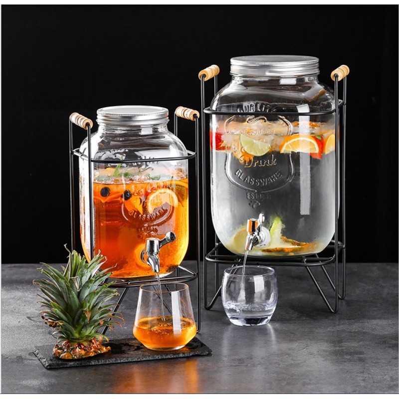 廚房大師 升級304水龍頭附架冷水壺梅森瓶玻璃果汁罐套組無鉛透明玻璃泡酒瓶飲料罐酵素桶梅森罐冷飲壺 蝦皮購物