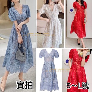 小毛兒~預訂復古鏤空睫毛水溶蕾絲刺繡花朵正韓國代購韓貨大尺碼喇叭公主袖小禮服小香風波西米亞風民族風伴娘連身裙過膝長版洋裝