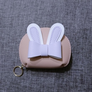 粉色兔耳蝴蝶結拉鍊式零錢包小收納包