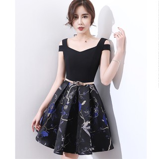 晚禮服女2018新款夏宴會短款時尚一字肩聚會連衣裙生日派對小禮服 X0523
