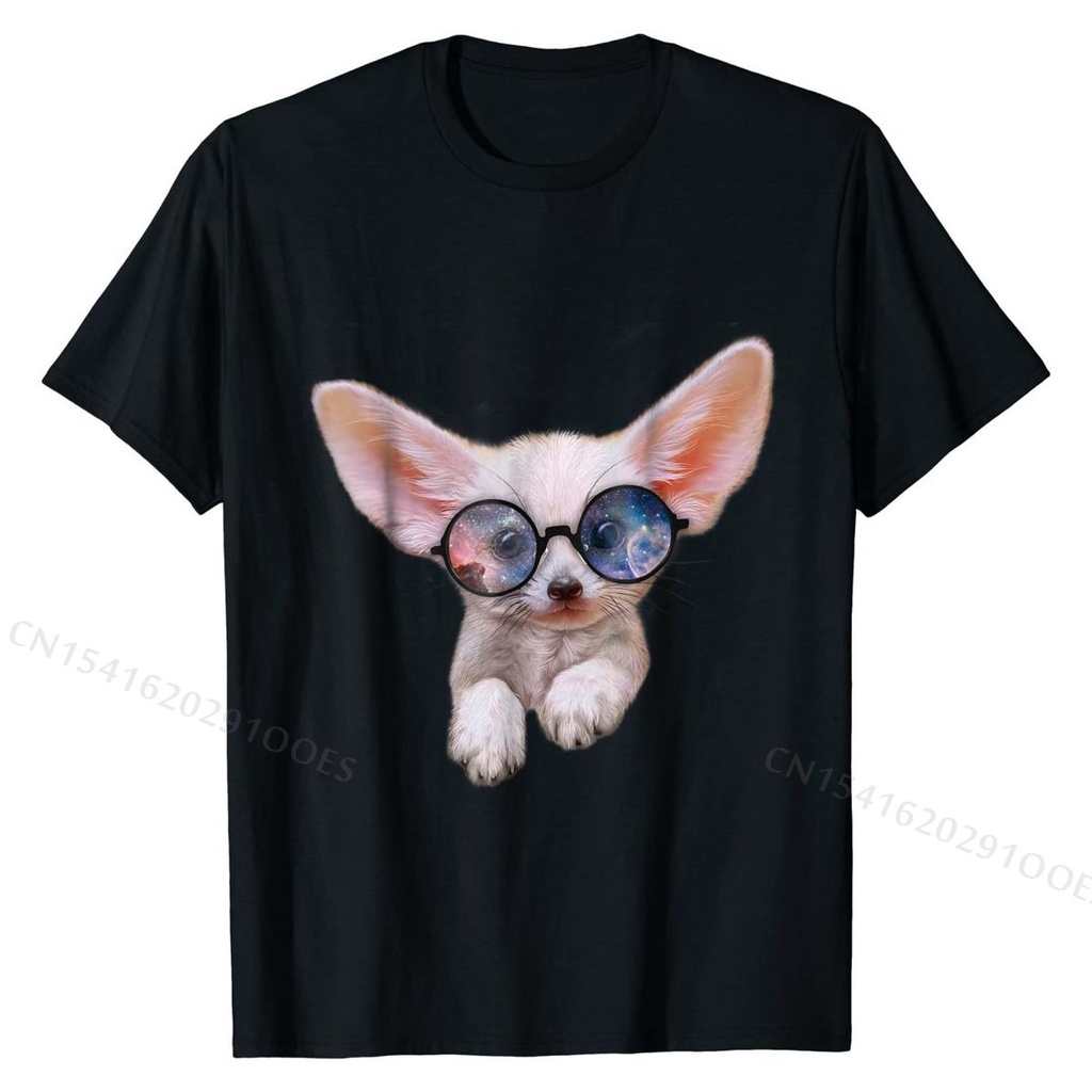 Fennec Fox Cub In Round 復古 Galaxy 眼鏡 T 恤棉質男士 T 恤歐洲上衣襯衫超大印花