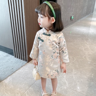 女童過年洋裝春秋連衣裙旗袍中國風盤扣漢服女寶1-7歲新款