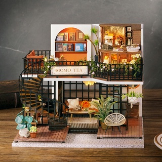 【臺灣現貨|叢林麼麼茶】智趣屋 TEASHOP 懷舊復古南洋風 DIY屋 袖珍屋模型屋 DIY小屋 文藝復古藝術屋 茶屋