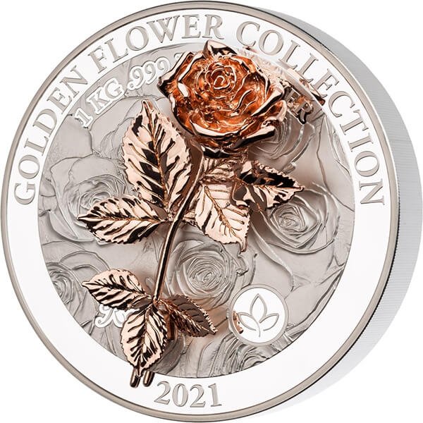 預購 (價格80000) - 2021薩摩亞-金花收藏3D系列-玫瑰-1公斤銀幣