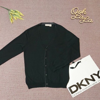 美國 DKNY 簡約型男  灰邊條黑色 薄款 V領男長袖外套 男V領開襟外套 黑色外套 L