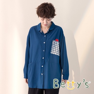 betty’s貝蒂思(11)格紋拼接水果長版襯衫 (深藍)