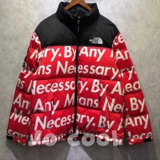 supreme the north face by any means nuptse jacket red