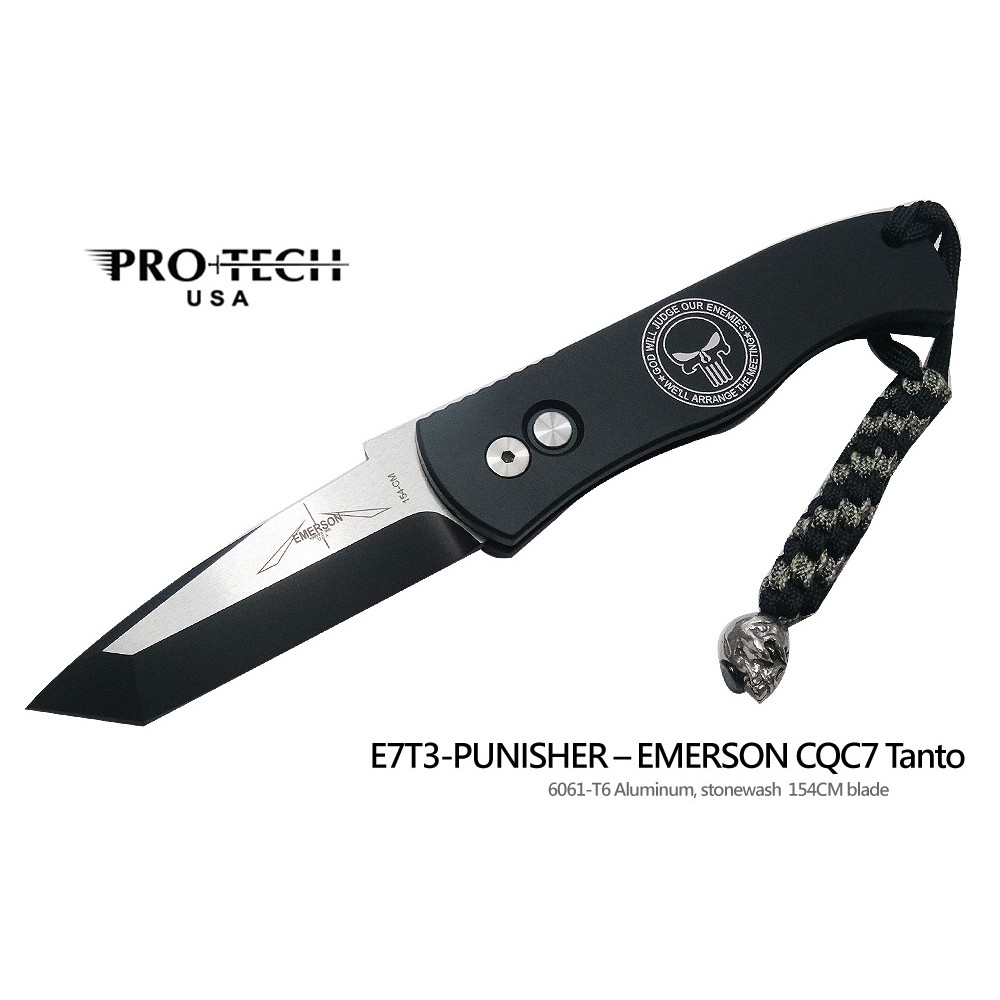 PROTECH E7T3-PUNISHER制裁者LOGO黑 Tanto刃黑鋁柄彈簧刀