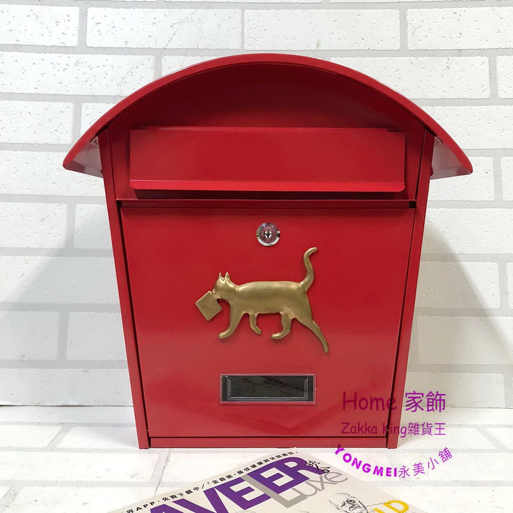 (永美小舖) 歐式紅色貓咪信箱 圓頂小貓信箱 蘇格蘭紅色 信件箱意見箱 郵筒郵件 耐候性佳 居家民宿店面大門口