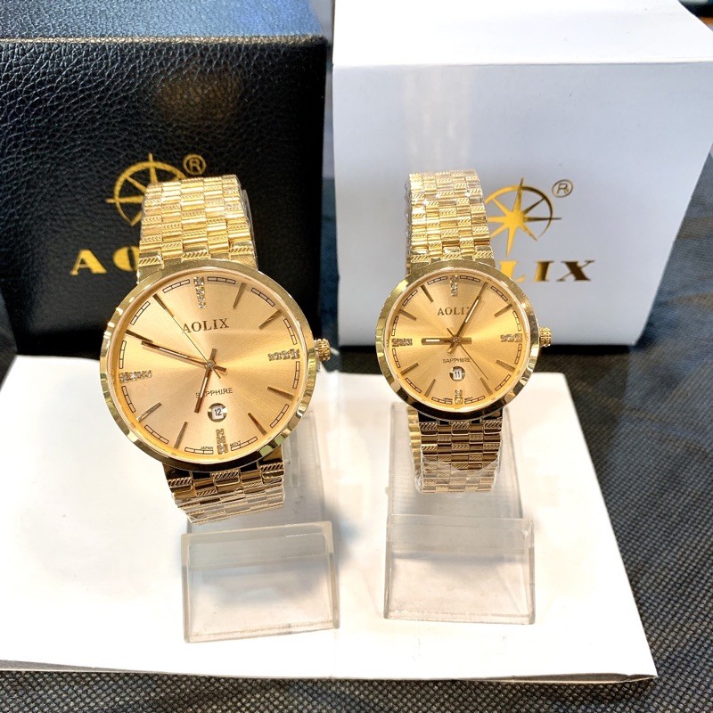✨ AOLIX 新品✨時尚款男女錶 情侶對錶 日本機芯 防刮藍寶石鏡面 日期 鋼錶帶 金錶 保固兩年 實體店面出貨