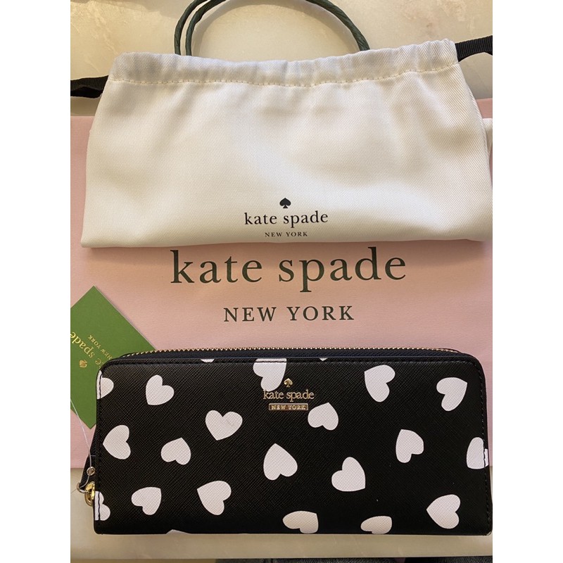 《吉瑪小舖》Kate spade全新黑色愛心長夾，立體logo，outlet購入保證正品