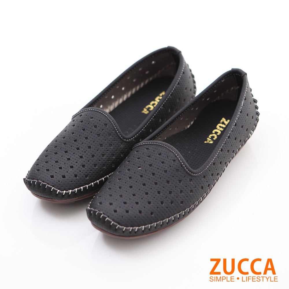【ZUCCA】縷空車線氣墊平底包鞋-z6001bk-黑