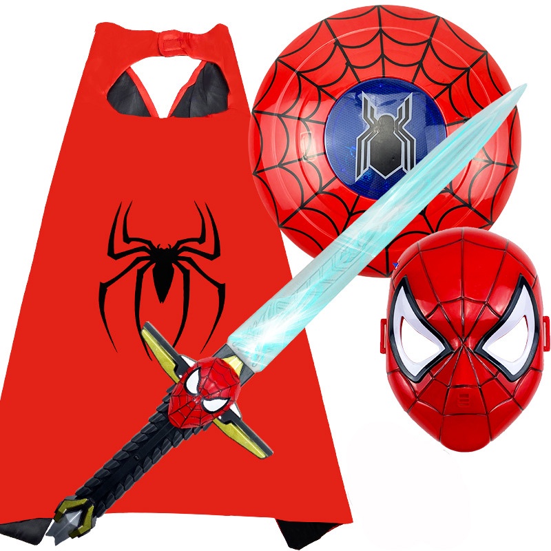 蜘蛛盾牌面具披風玩具劍發光發聲兒童幼兒表演扮俠道具鋼鐵萬圣節