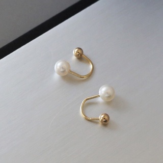 輕珠寶 純14K金 精緻U型天然淡水珍珠金球彎桿螺絲耳環