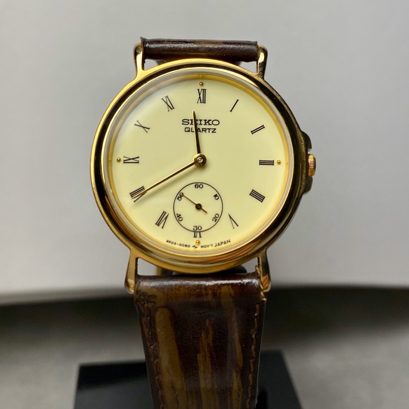 「福利品」vintage SEIKO  精工錶 古典錶 鍍金 老款 石英錶 皮錶帶  小秒針 2K03