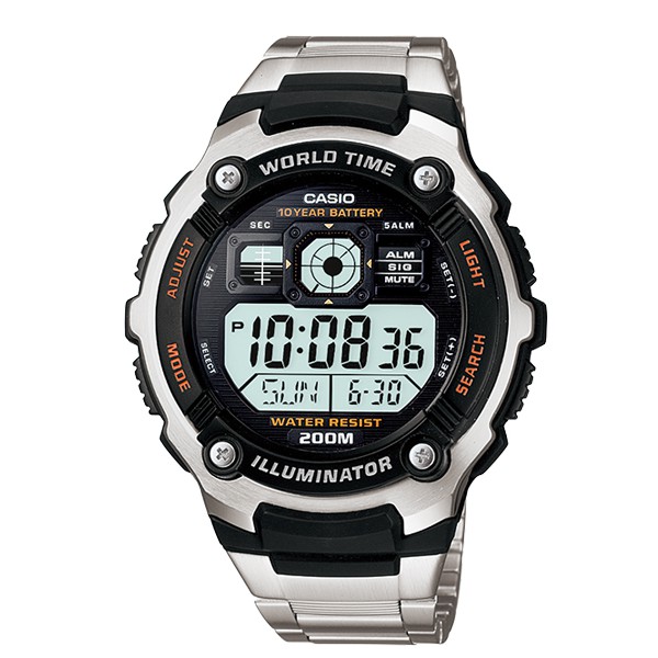 【CASIO】卡西歐 不鏽鋼錶帶 十年電池 運動錶 AE-2000WD-1A 防水200米 台灣卡西歐保固一年