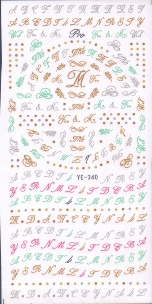 《Dear34》水轉印指甲貼紙(6×12.5CM)YE-340 草寫 字體 英文字母 金銀多彩