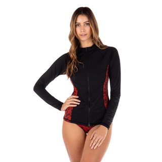 HURLEY｜女 LEOPARD DITSY ZIP FRONT L/S RASHGUARD 拉鍊防磨衣