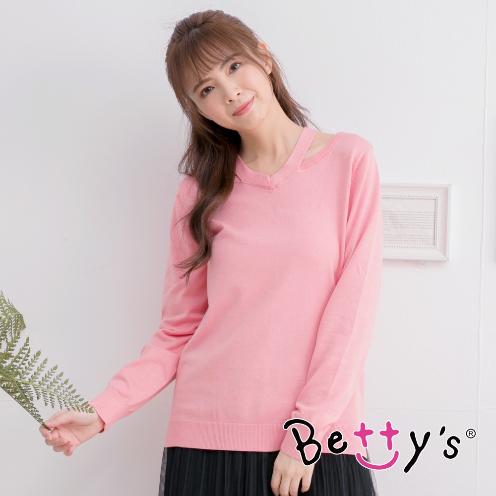 betty’s貝蒂思(95)桃領蔞空針織線衫 (粉色)